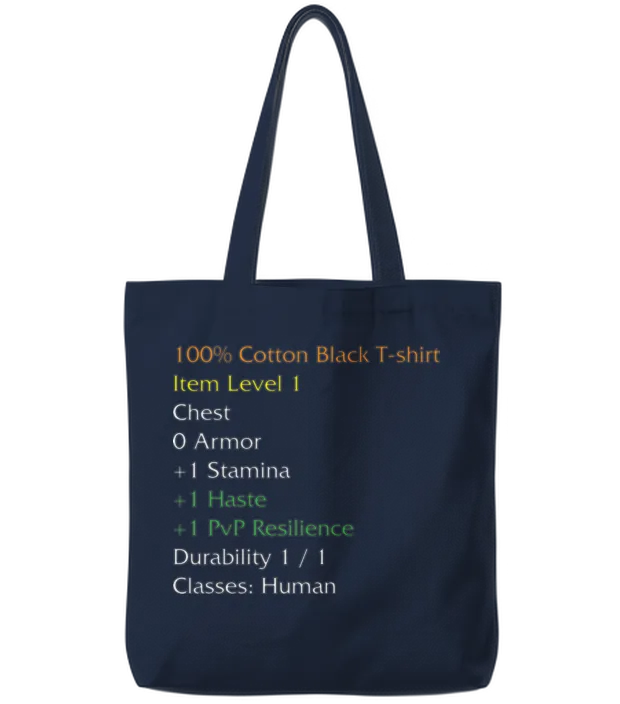 Wow Funny Item Stats Description Black Meme Tote Bags - Navy