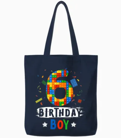 Birthday Boy Building Blocks 6 Years Old Tote Bags - Navy