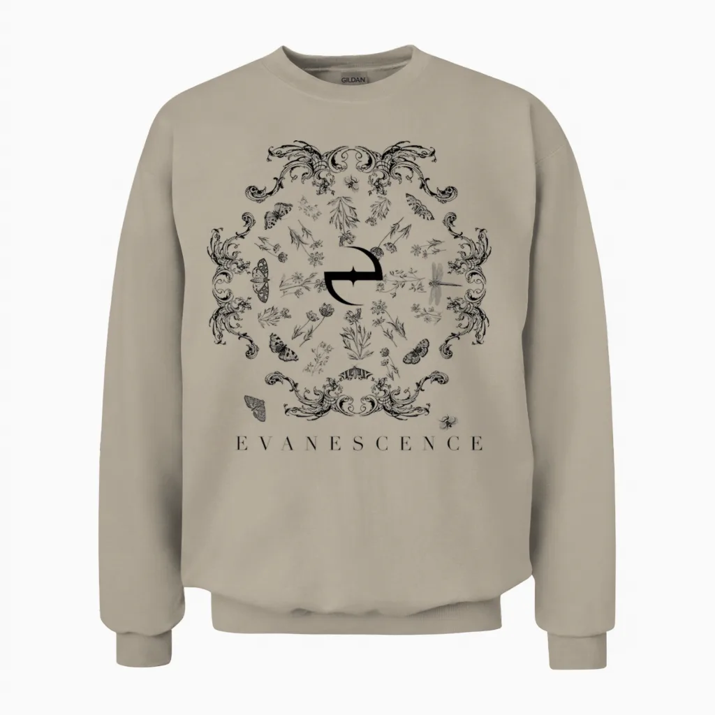 Evanescence Floral Moth Spiral Unisex Sweatshirt in Sand