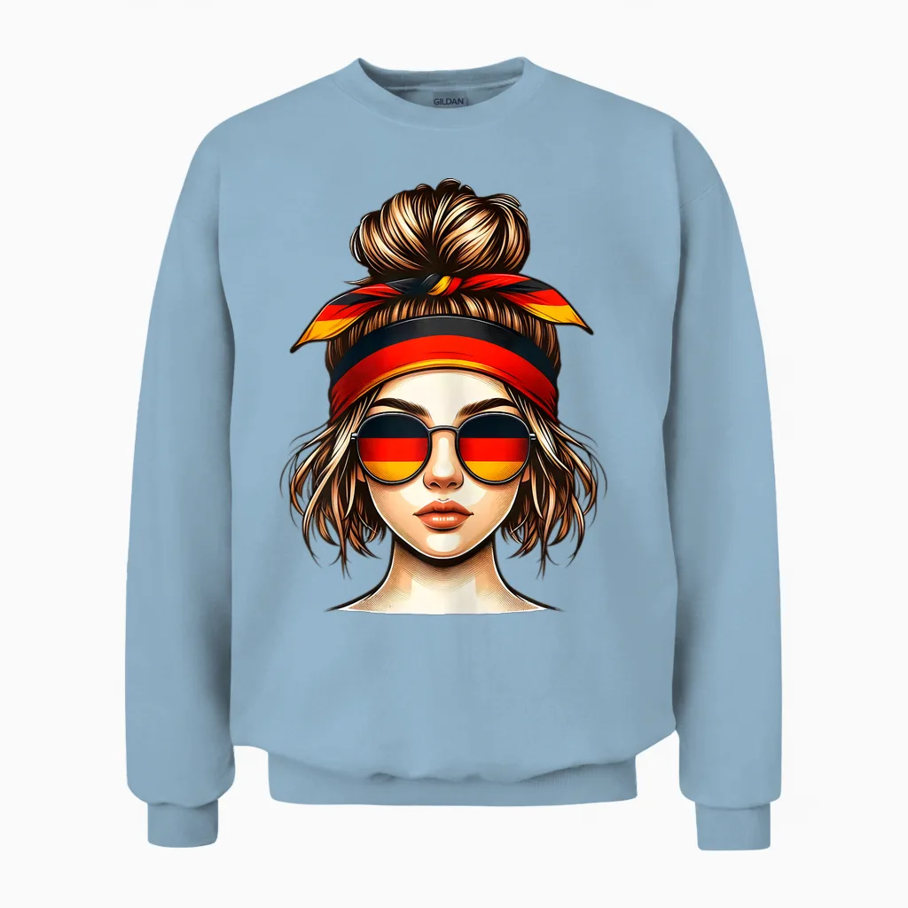 German Girl Deutsches Mädchen Deutschland Flagge Unisex Sweatshirt in Light Blue