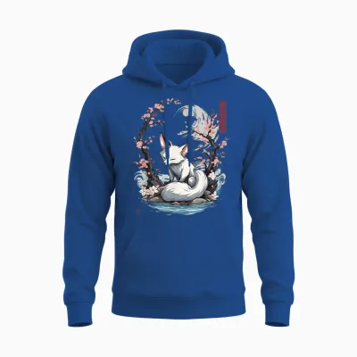 Japanese Kitsune Yokai White Fox Ghost Ukiyo-E Vintage T-Shirt, Black Unisex Hoodie - Royal