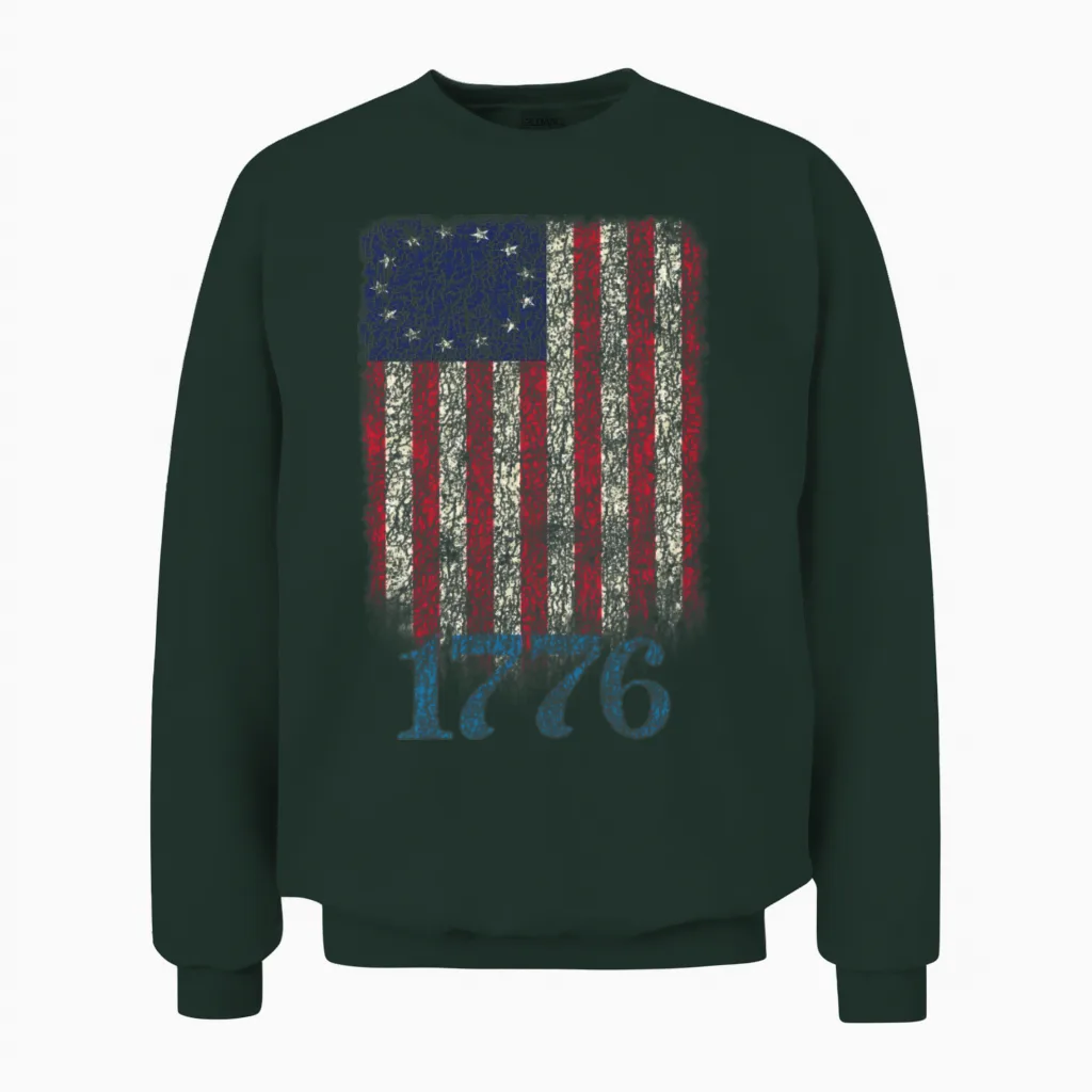 Betsy Ross 4th of July American Flag 1776 Retro Unisex Sweatshirt in Forest