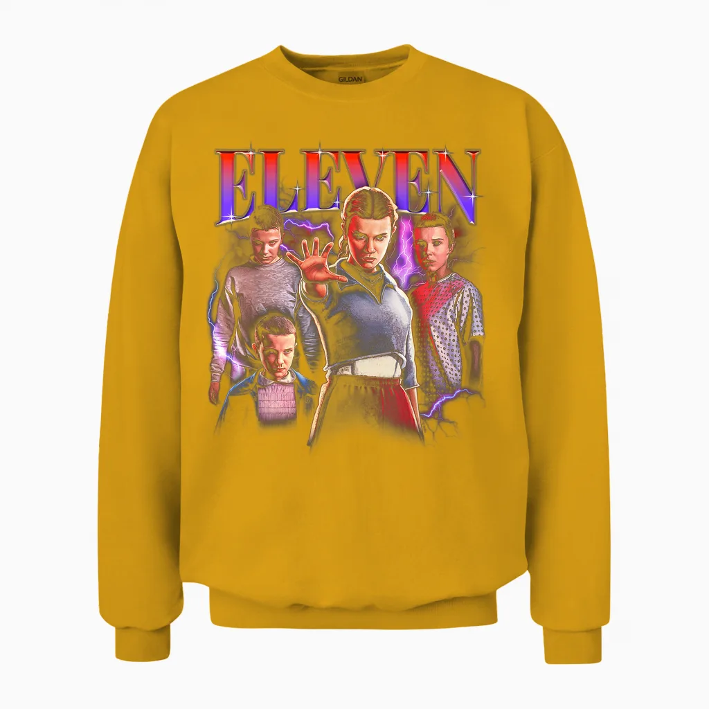Stranger Things Eleven Heartthrob Officially Licensed Unisex Sweatshirt in Gold