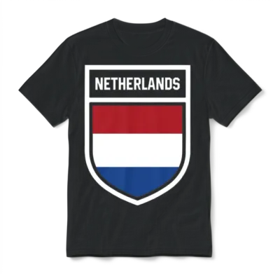 Netherlands - National Flag in the Coat of Arms Unisex T-Shirt - Black