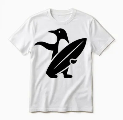 Penguin Surfer Silhouette Surfing Minimalist Unisex T-Shirt - White