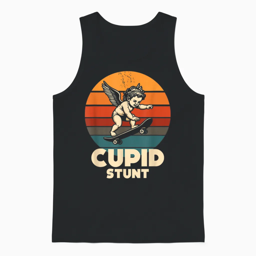 Skateboard Rétro Funny Cupid Stunt Spoonerism Angel Skater Unisex Tank Top in Black