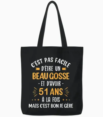 Funny Gift Idea Man 51 Years Birthday Party Beau Gosse T-Shirt, Black, S Tote Bags - Black