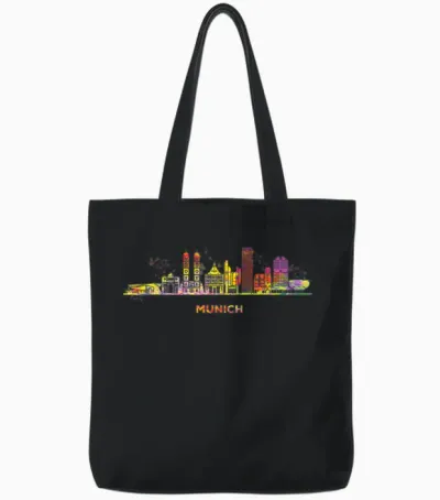 Munich Skyline Colourful Frauenkirche Cityscape Munich T-Shirt, Black Tote Bags - Black