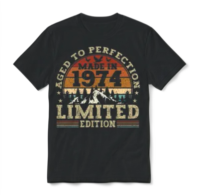 Vintage 1974 Retro Birthday Gift Unisex T-Shirt - Black