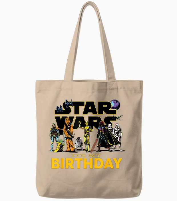 Star Wars Classic Characters Party Matching It's My Birthday Tote Bags in Natural
