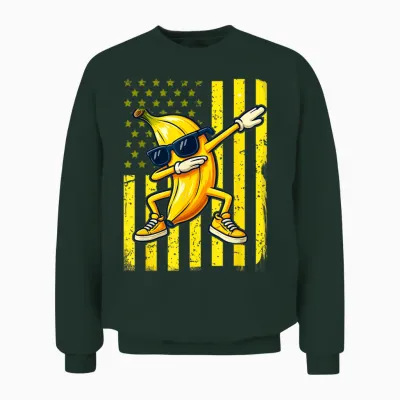 Graphic Banana Retro American Flag Dabbing Banana Lover Unisex Sweatshirt - Forest