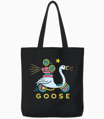 Biker Goose Retro Funny Tote Bags - Black