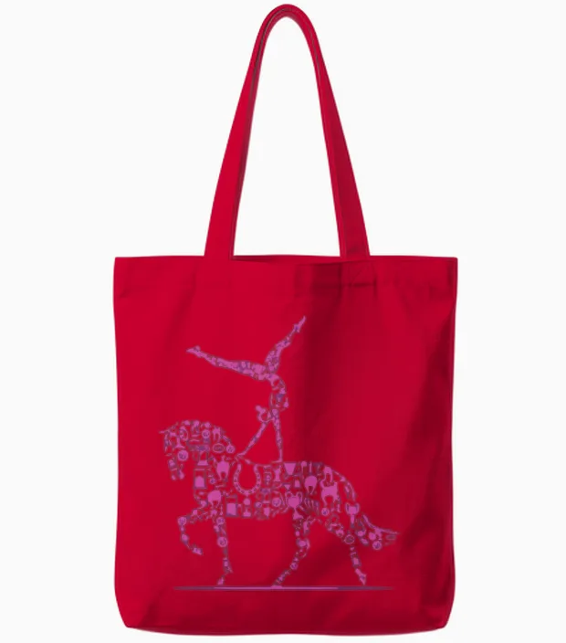 Pink Horse Vaulting - Lovers Tote Bags in Red