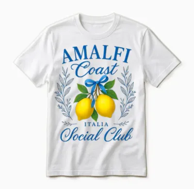 Amalfi Coast Italy Social Club Lemons with Bow Retro Unisex T-Shirt - White
