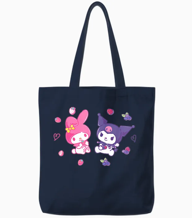 Sanrio Kuromi and My Melody Berries T-Shirt, Small, Black Tote Bags in Navy