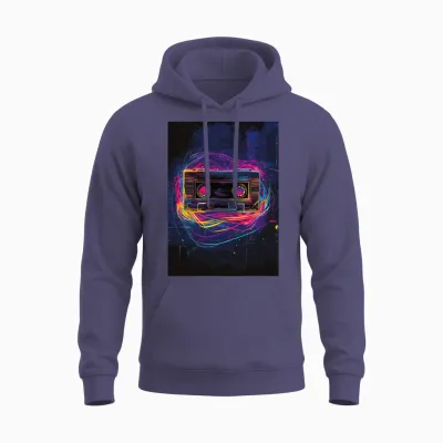 Neon Retro Cassette Unisex Hoodie - Heather Sport Dark Navy