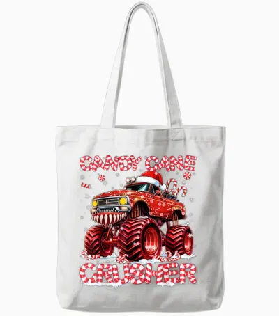 Candy Cane Crusher Red Monster Truck Christmas Xmas Boy Tote Bags - White