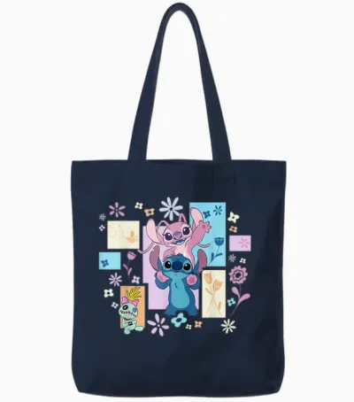 Disney Stitch & Angel Spring Easter Friendly Flower Faces Tote Bags - Navy