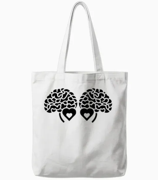 Heart and Brain Tote Bags in White