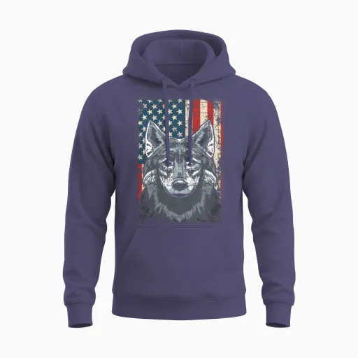 Wolf 4th of July American Flag Howling Wolves Unisex Hoodie in Heather Sport Dark Navy