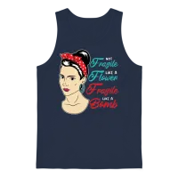 Not Fragile Like a Flower Fragile Like a Bomb Femi Unisex Tank Top - Navy – 1