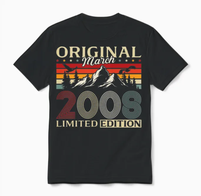 18 Ans Anniversaire Homme Cadeau Mars 2008 Vintage Manche Longue Unisex T-Shirt in Black