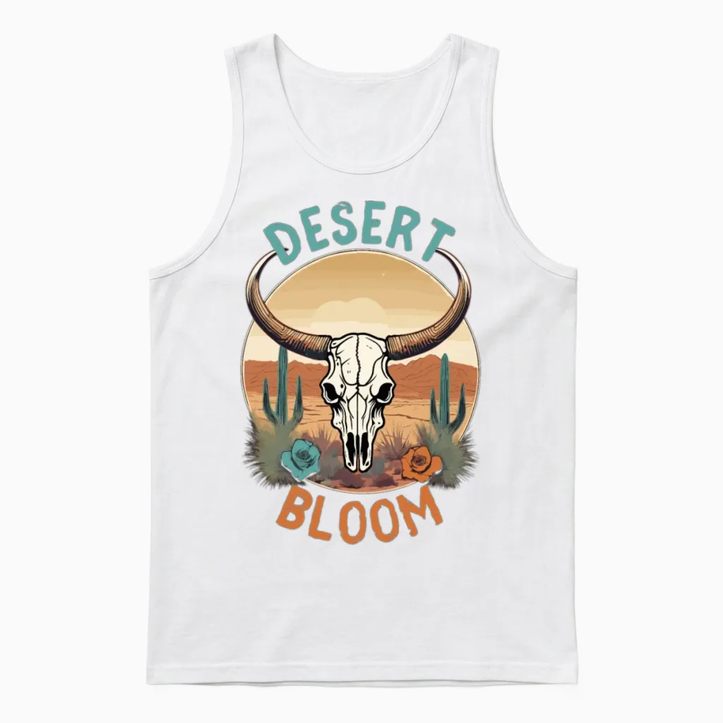Retro Cowskull Desert Bloom Unisex Tank Top in White
