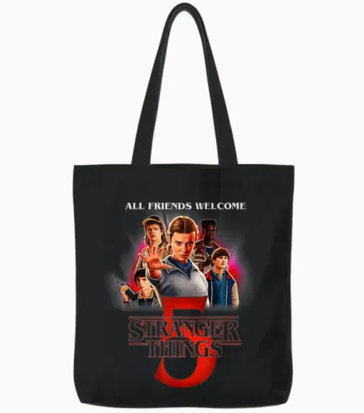 Stranger Things Season Five Tote Bags in Black