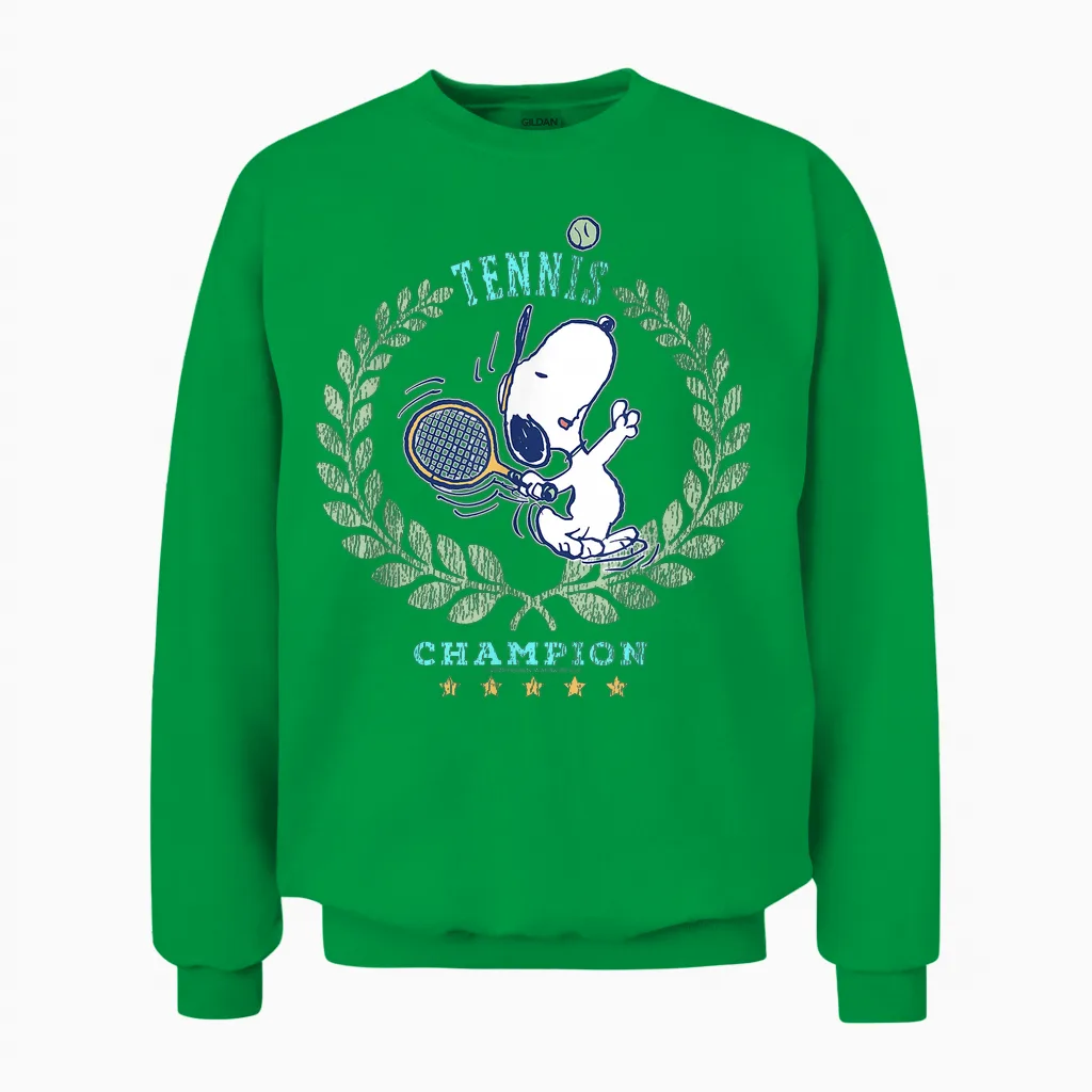Snoopy Tennis Beagle Champion 86 Tournament Game Retro Unisex Sweatshirt in Irish Green