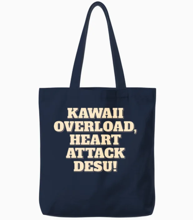 Kawaii Heart Attack Tote Bags in Navy