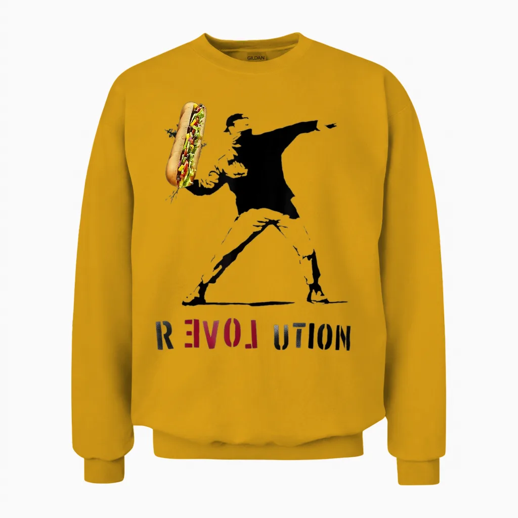 Throwing Sandwich Revolution Funny Humor Meme Unisex Sweatshirt in Gold