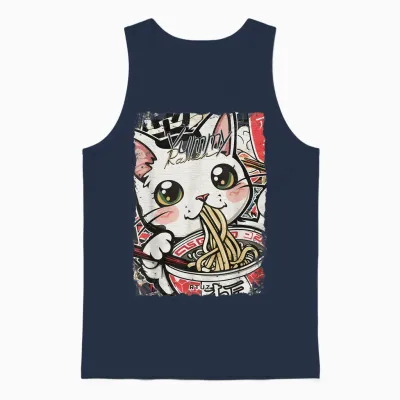 Ramen Nudeln Katze Japan Y2k Kawaii Retro Katzen Manga Anime Unisex T-Shirt Schwarz S Unisex Tank Top - Navy