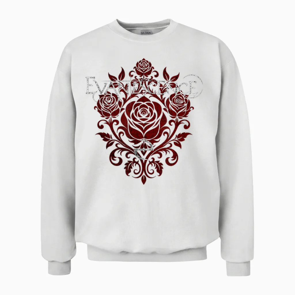 Evanescence Rose Logo Floral & Botanical Unisex Sweatshirt in White