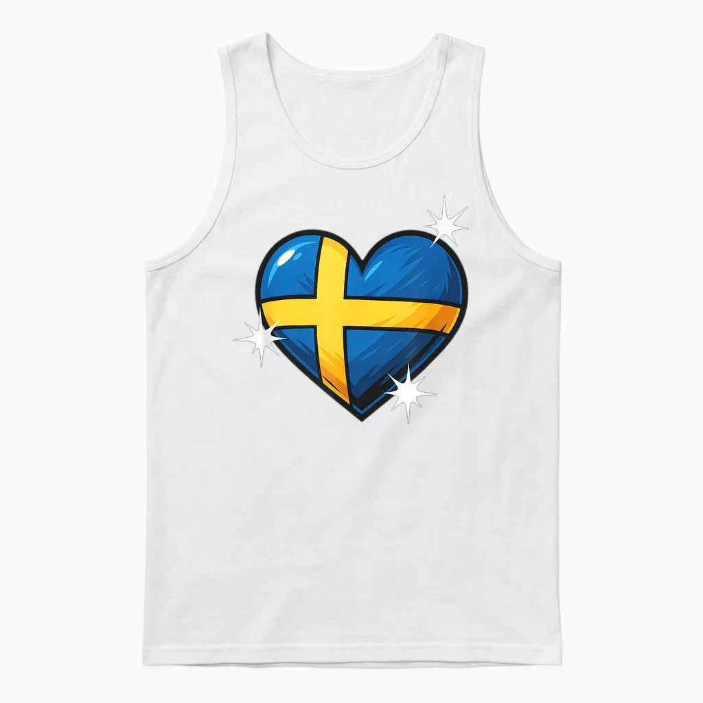 Schwedische Flagge Herz Damen Herren Kinder Gelb & Blau Schweden Unisex Tank Top in White