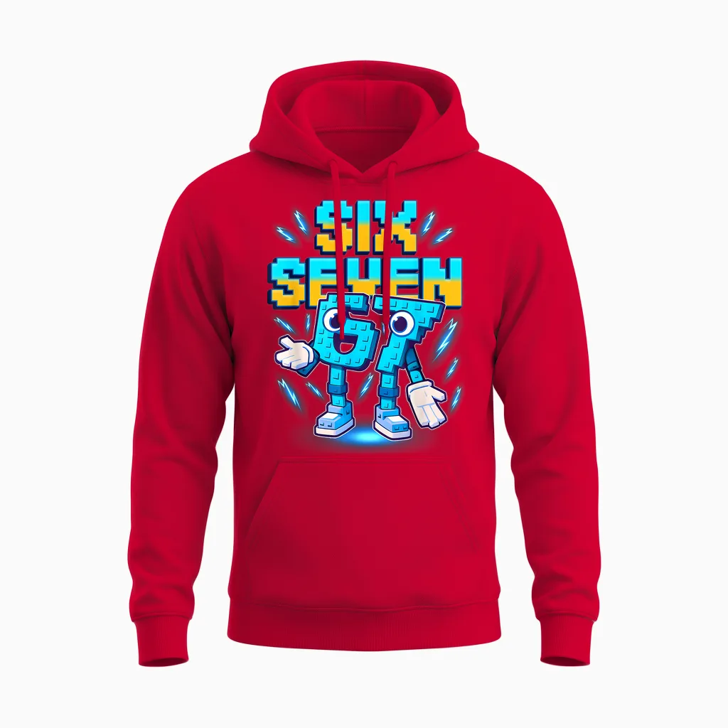67 Six Seven 6-7 - Funny Italian Brainrot Kids Gaming Meme Unisex Hoodie in Red