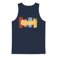Retro Groovy Aesthetic Unisex Tank Top - Navy – 1