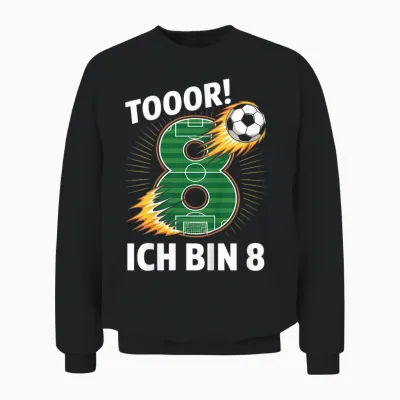 Children's Toor Ich Bin 8 8th Birthday Football Boy 8 Years Cool Unisex Sweatshirt - Black