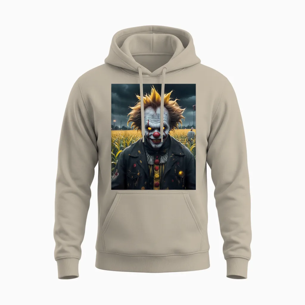 Evil Clown a Cornfield Dark Monster Horror Scary Scary Scary T-Shirt, Black, S Unisex Hoodie in Sand