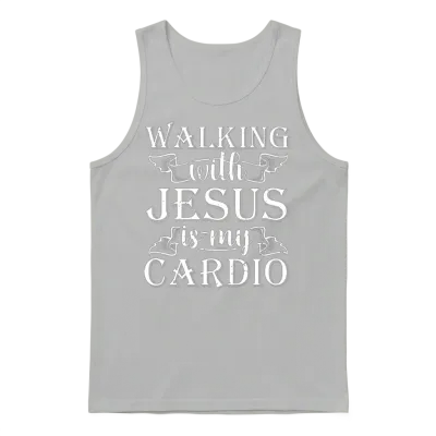 Walking with Jesus Is My Cardio Funny Religious Unisex Tank Top - Ash