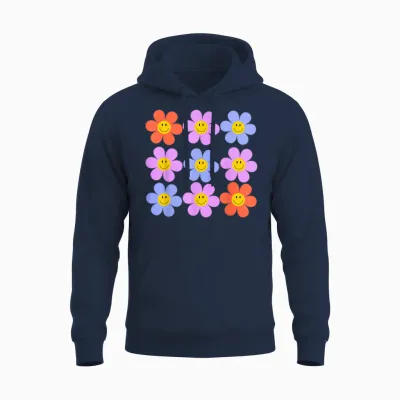 Hippie Retro Flower Power Kawaii Blumen Floral 60er 70er Jahre Unisex Hoodie - Navy