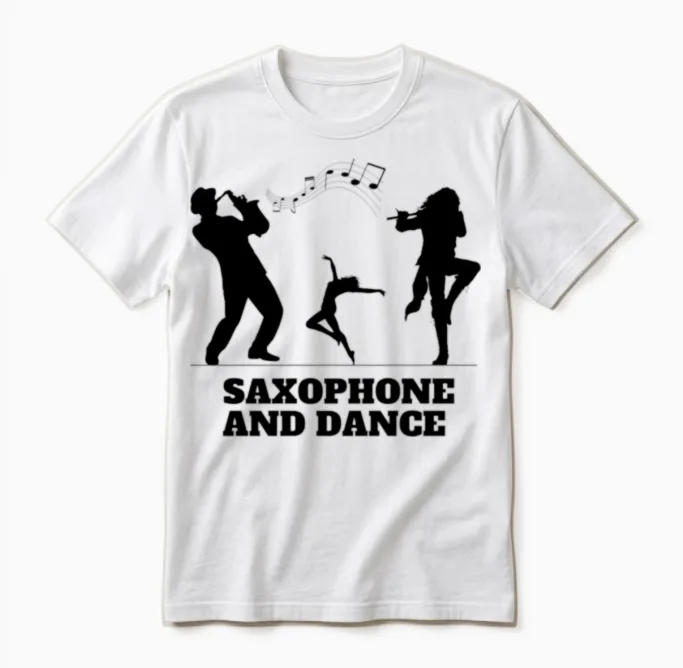 Saxophone and Dance.sax Sillhouet.jazz and Dance. Unisex T-Shirt in White