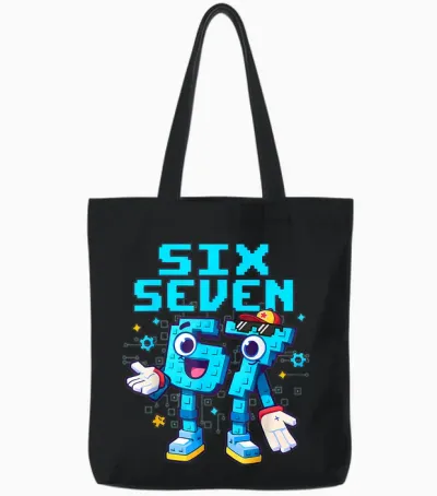 67 Six Seven 6-7 - Funny Italian Brainrot Kids Gaming Meme Tote Bags - Black