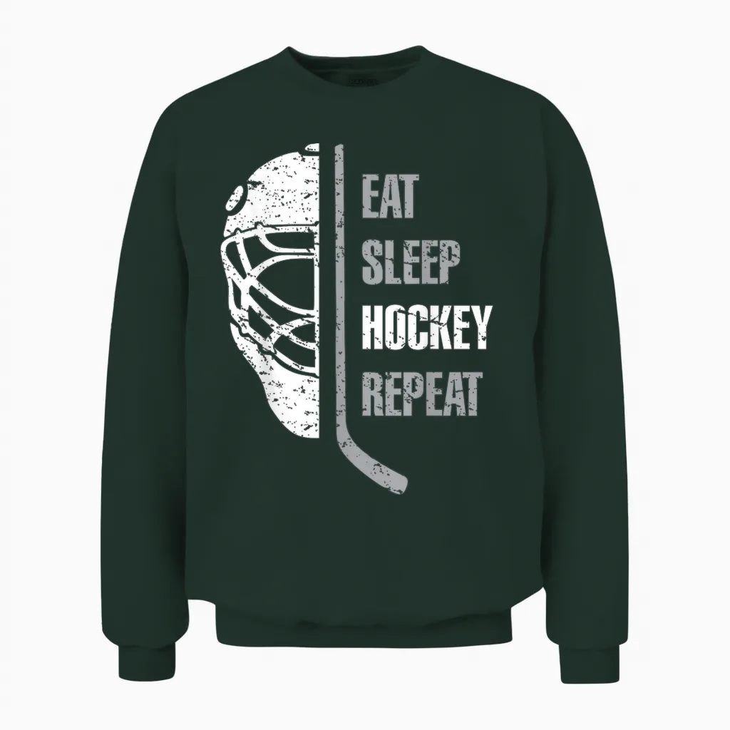 Eat Sleep Hockey Repeat Christmas for Teen Adult Hockey Unisex Sweatshirt in Forest