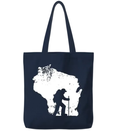 Wisconsin�hiker Shirt Love Mountain Hiking Tote Bags - Navy