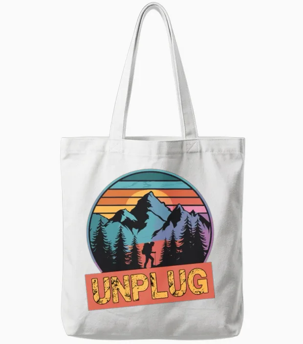 Hiking Hike Mountains Unplug for a Hiker Tote Bags in White