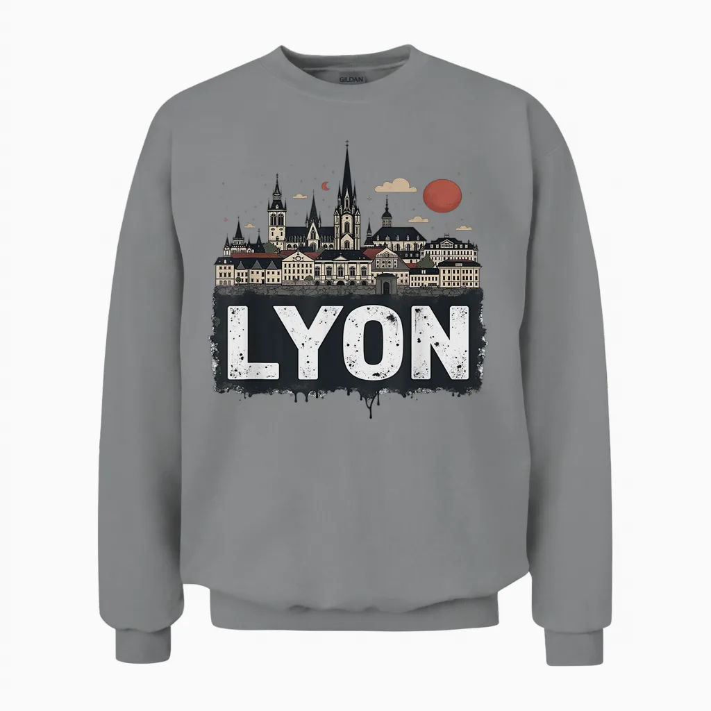Souvenir Vintage Lyon Landscape Retro Unisex Sweatshirt in Sport Grey