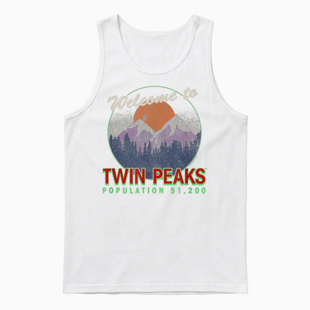 Twin Peaks Illustrated Welcome to Twin Peaks Pop. 51,200 Tv T-Shirt, Black, S Unisex Tank Top in White