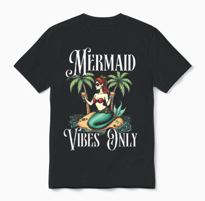 Mermaid Vibes Only Unisex T-Shirt in Black