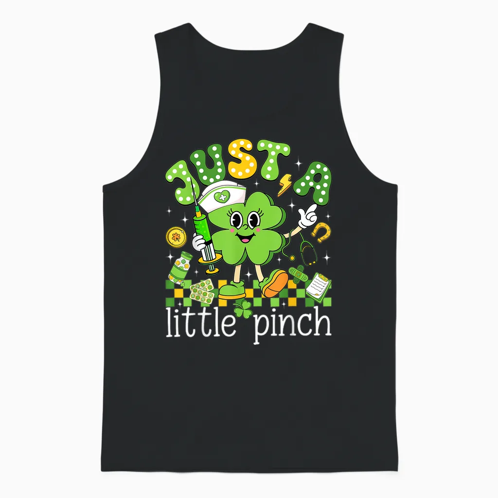 Just a Little Pinch Shamrock Nurse St Patricks Day Women Unisex Tank Top in Black