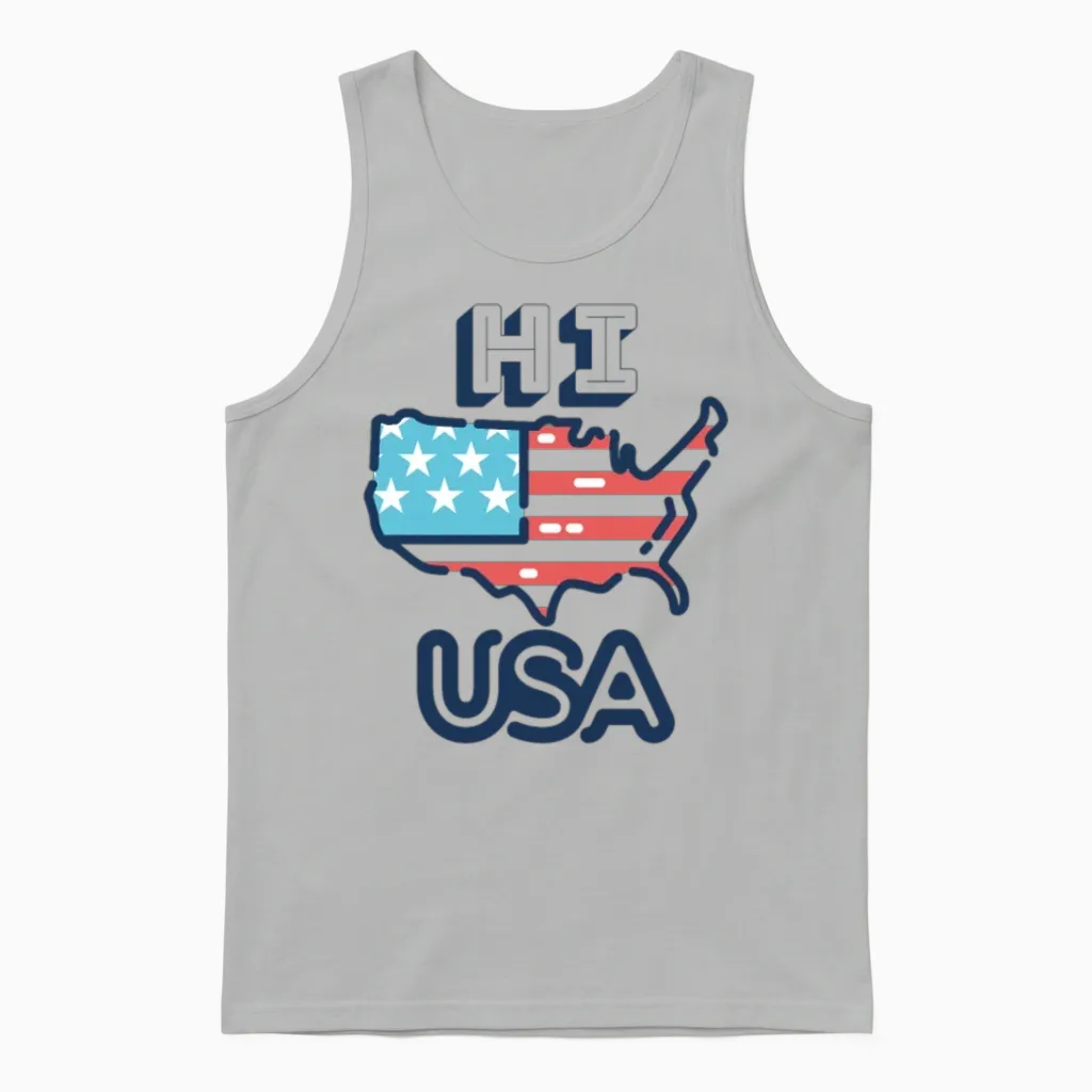 Hi, Usa, Hawaii - Patriotic & 4th of July Unisex Tank Top in Ash